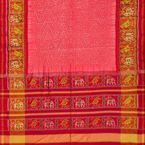 Light Peach Handwoven Bandhani Silk Saree With Diamond Motifs-Light Peach