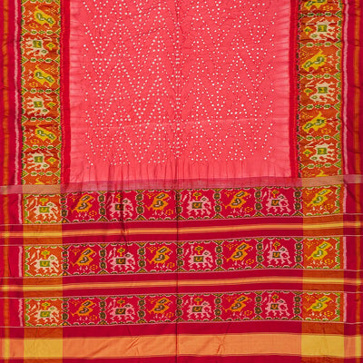 Light Peach Handwoven Bandhani Silk Saree With Diamond Motifs-Light Peach
