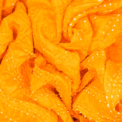 Yellow Handwoven Bandhani Silk Saree With Chevron Motifs-Yellow