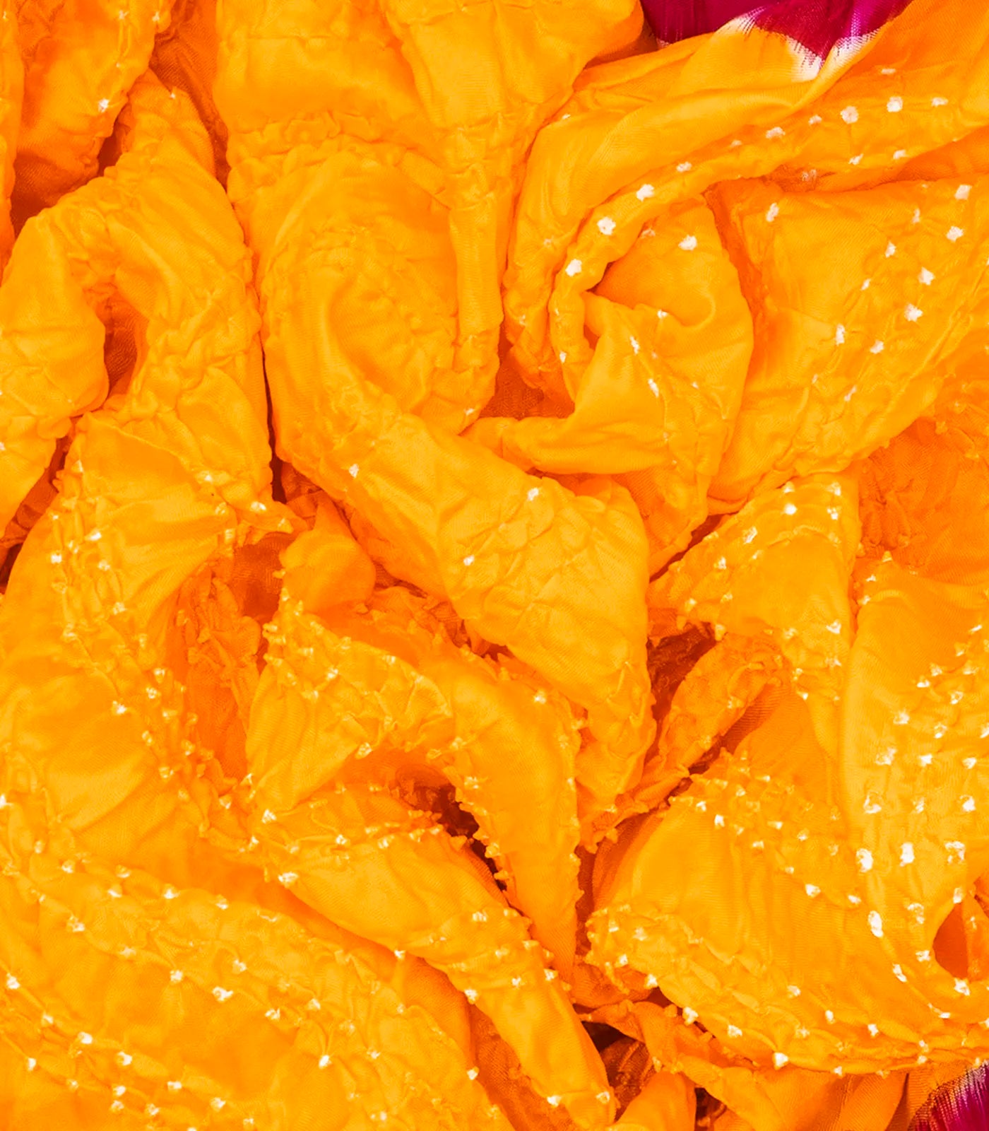 Yellow Handwoven Bandhani Silk Saree With Chevron Motifs-Yellow