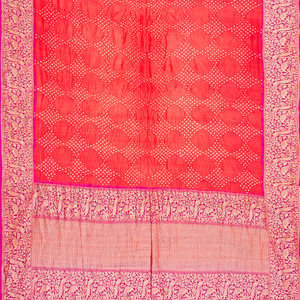 Peach Handwoven Bandhani Silk Saree With Diamond Motifs-Peach