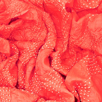 Peach Handwoven Bandhani Silk Saree With Diamond Motifs-Peach