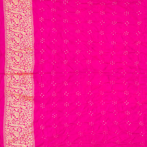 Peach Handwoven Bandhani Silk Saree With Diamond Motifs-Peach