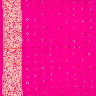 Peach Handwoven Bandhani Silk Saree With Diamond Motifs-Peach