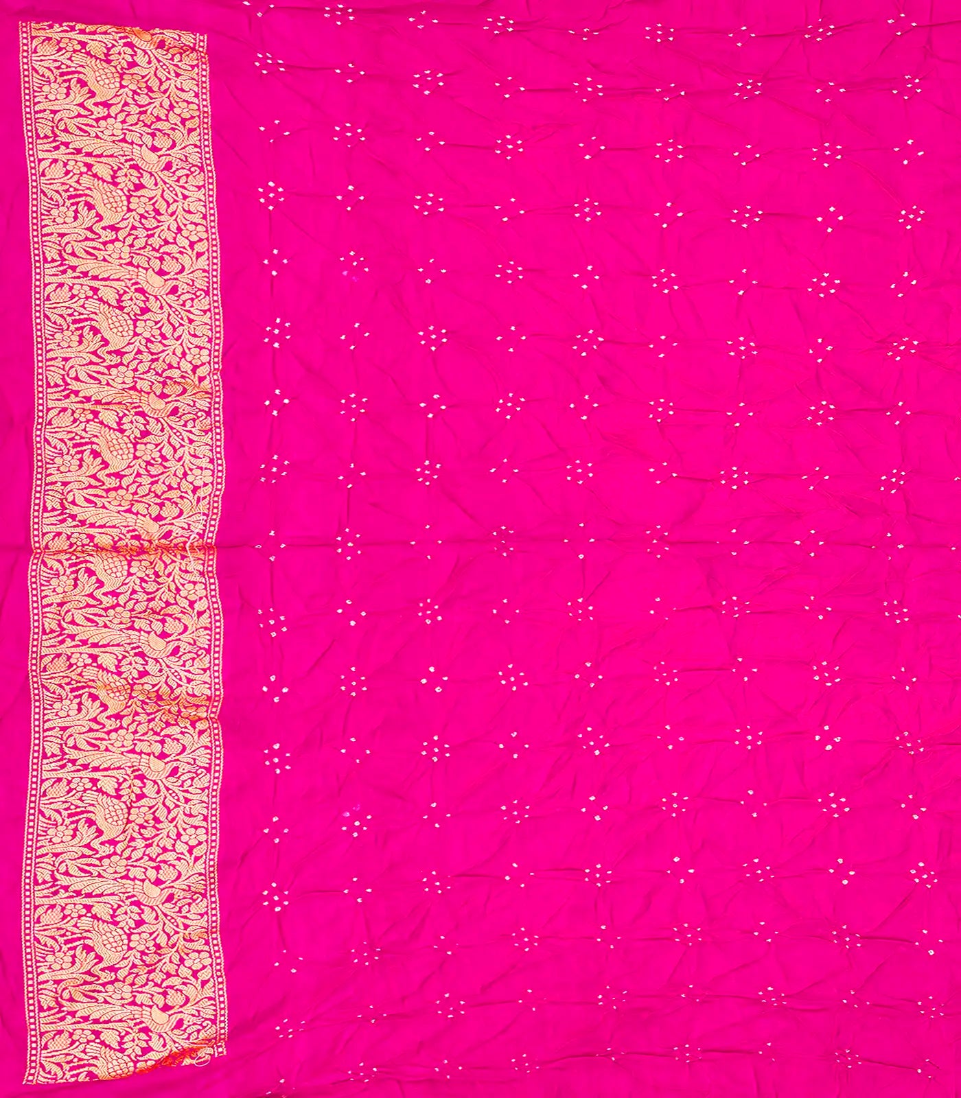 Peach Handwoven Bandhani Silk Saree With Diamond Motifs-Peach