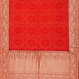 Crimson Handwoven Bandhani Silk Saree With Diamond Motifs-Crimson