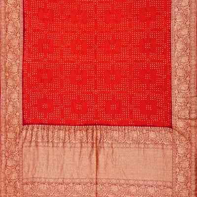 Crimson Handwoven Bandhani Silk Saree With Diamond Motifs-Crimson