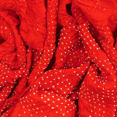 Crimson Handwoven Bandhani Silk Saree With Diamond Motifs-Crimson