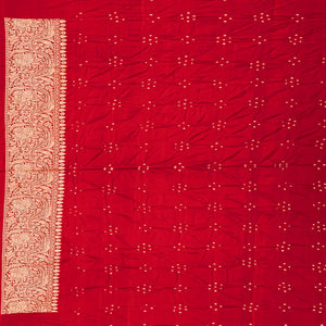 Crimson Handwoven Bandhani Silk Saree With Diamond Motifs-Crimson