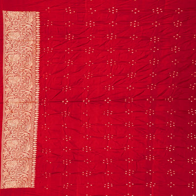 Crimson Handwoven Bandhani Silk Saree With Diamond Motifs-Crimson