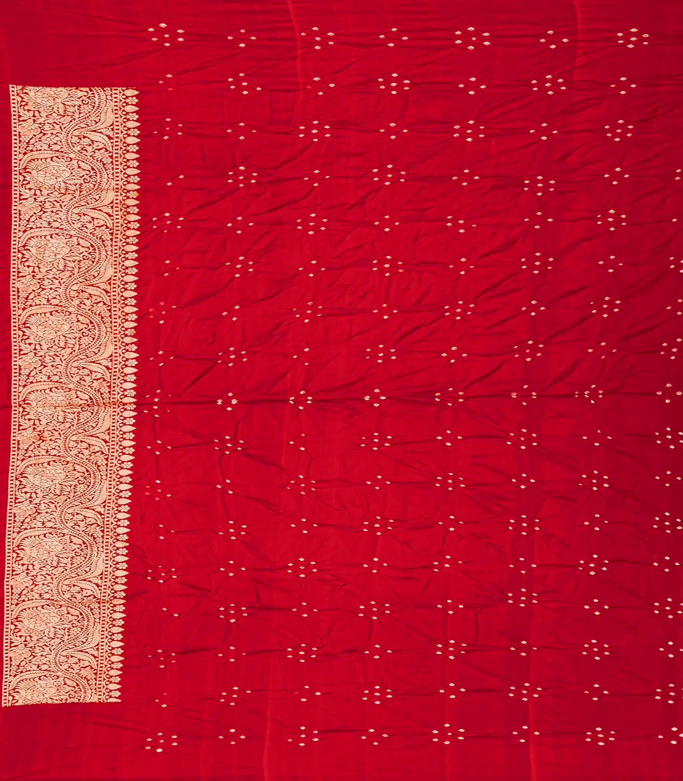 Crimson Handwoven Bandhani Silk Saree With Diamond Motifs-Crimson