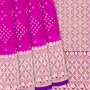 Hot Pink Handwoven Bandhani Silk Saree With Diamond Motifs-Hot Pink