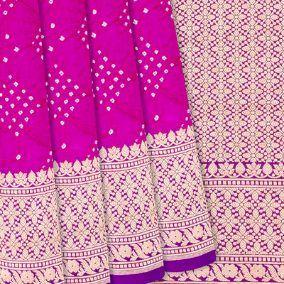 Hot Pink Handwoven Bandhani Silk Saree With Diamond Motifs-Hot Pink