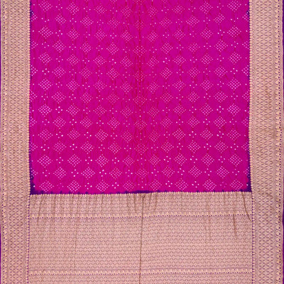 Hot Pink Handwoven Bandhani Silk Saree With Diamond Motifs-Hot Pink