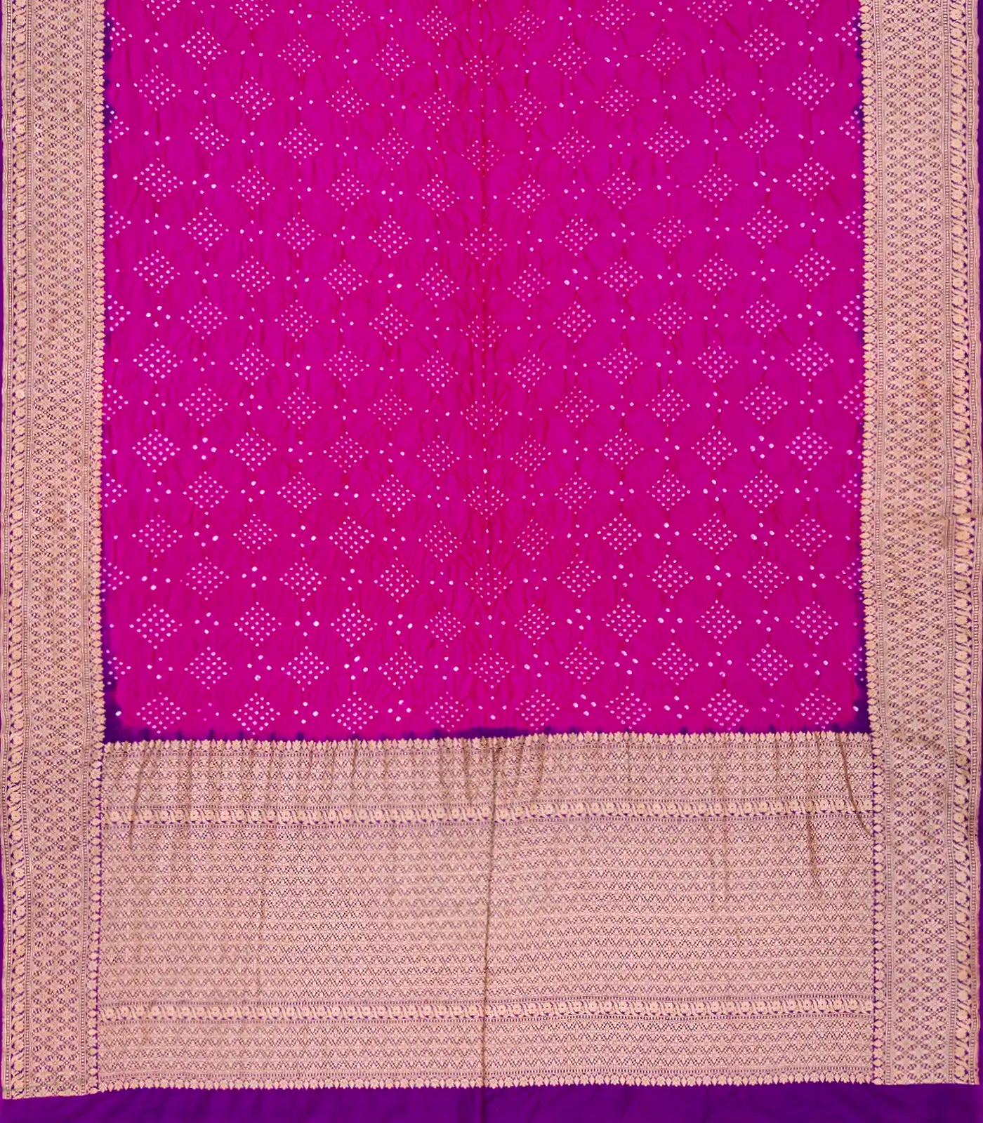 Hot Pink Handwoven Bandhani Silk Saree With Diamond Motifs-Hot Pink