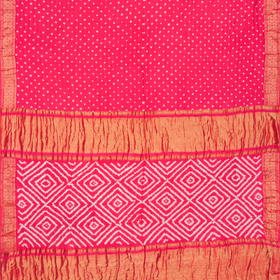 Pink Handwoven Bandhani Silk Saree With Tie & Dye Motifs-Pink