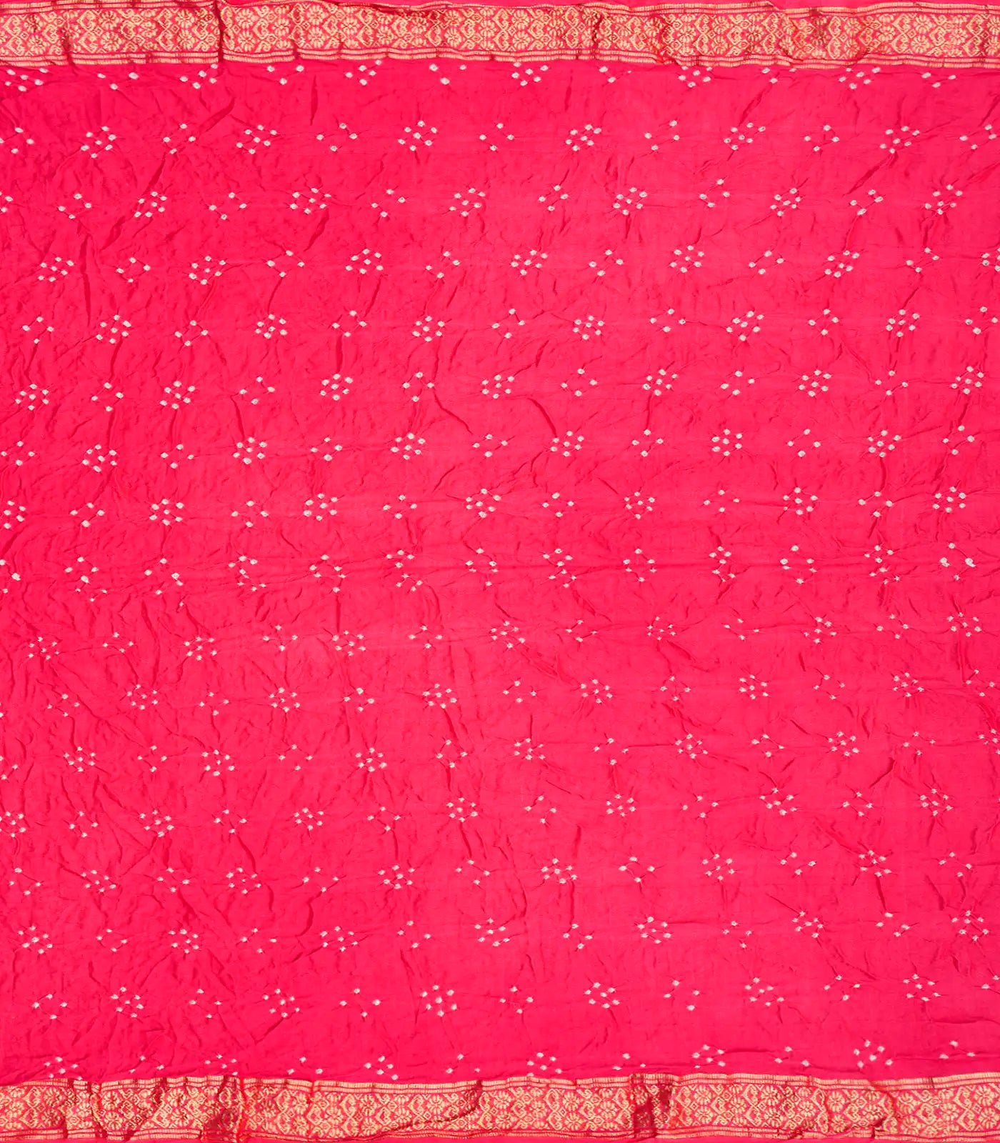 Pink Handwoven Bandhani Silk Saree With Tie & Dye Motifs-Pink