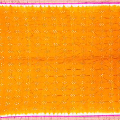 Mustard Handwoven Bandhani Silk Saree With Paithani Pallu-Mustard