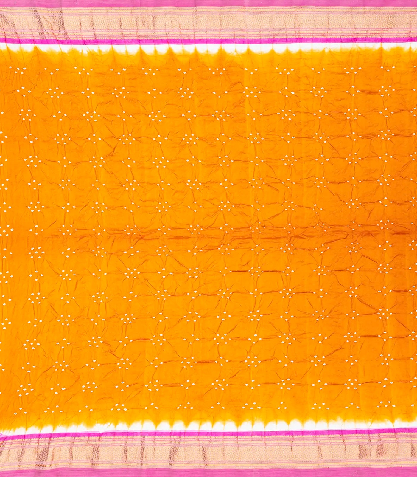 Mustard Handwoven Bandhani Silk Saree With Paithani Pallu-Mustard