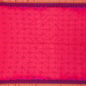 Dark Peach Handwoven Bandhani Silk Saree With Paithani Pallu-Dark Peach