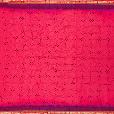 Dark Peach Handwoven Bandhani Silk Saree With Paithani Pallu-Dark Peach