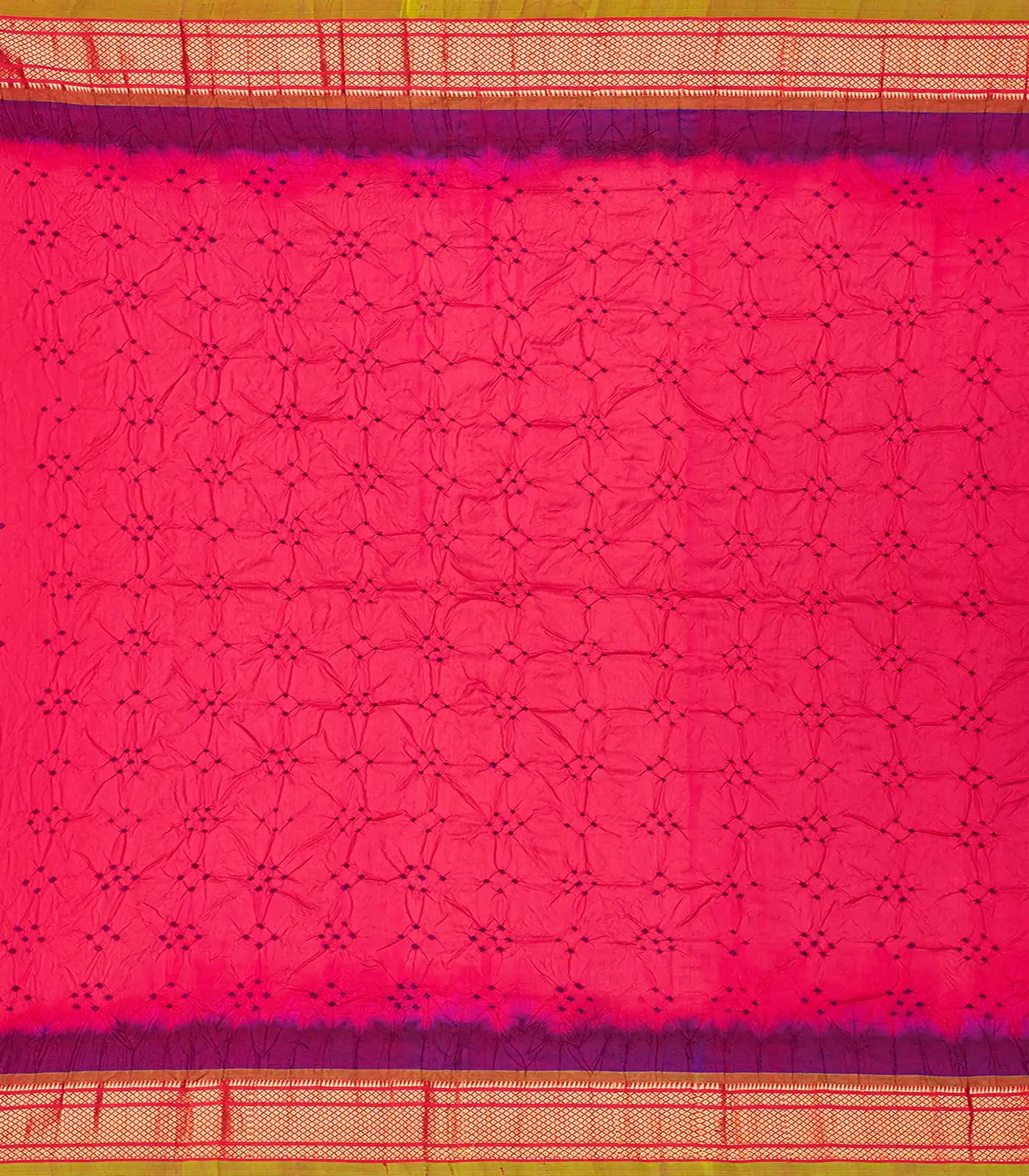 Dark Peach Handwoven Bandhani Silk Saree With Paithani Pallu-Dark Peach