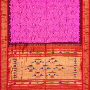 Hot Pink Handwoven Bandhani Silk Saree With Paithani Pallu-Hot Pink