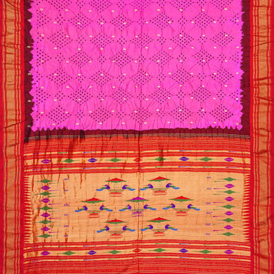 Hot Pink Handwoven Bandhani Silk Saree With Paithani Pallu-Hot Pink