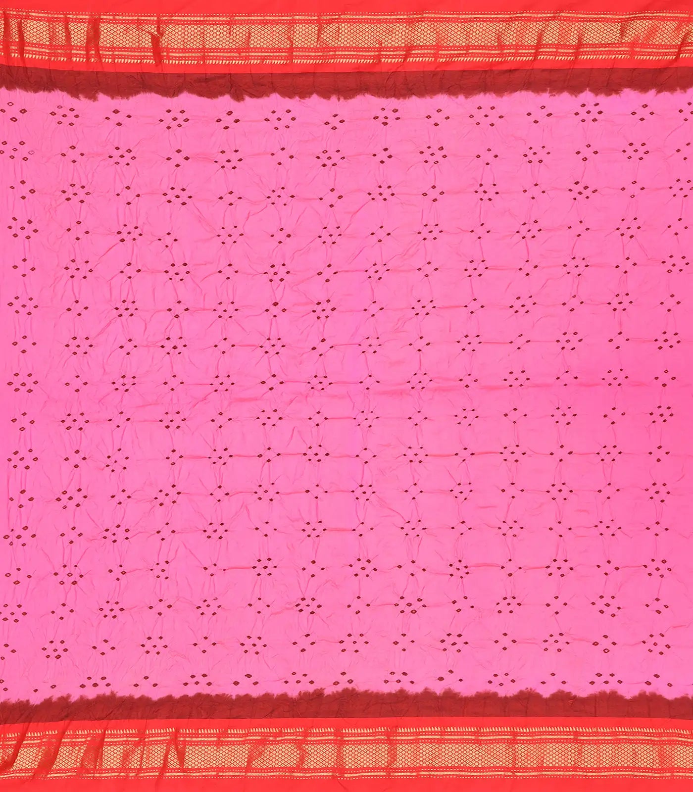 Hot Pink Handwoven Bandhani Silk Saree With Paithani Pallu-Hot Pink