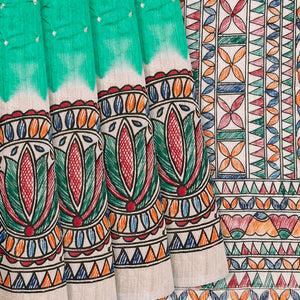 Aquamarine Handwoven Bandhani Silk Saree With Printed Pallu-Aquamarine