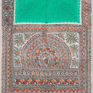 Aquamarine Handwoven Bandhani Silk Saree With Printed Pallu-Aquamarine