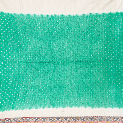 Aquamarine Handwoven Bandhani Silk Saree With Printed Pallu-Aquamarine