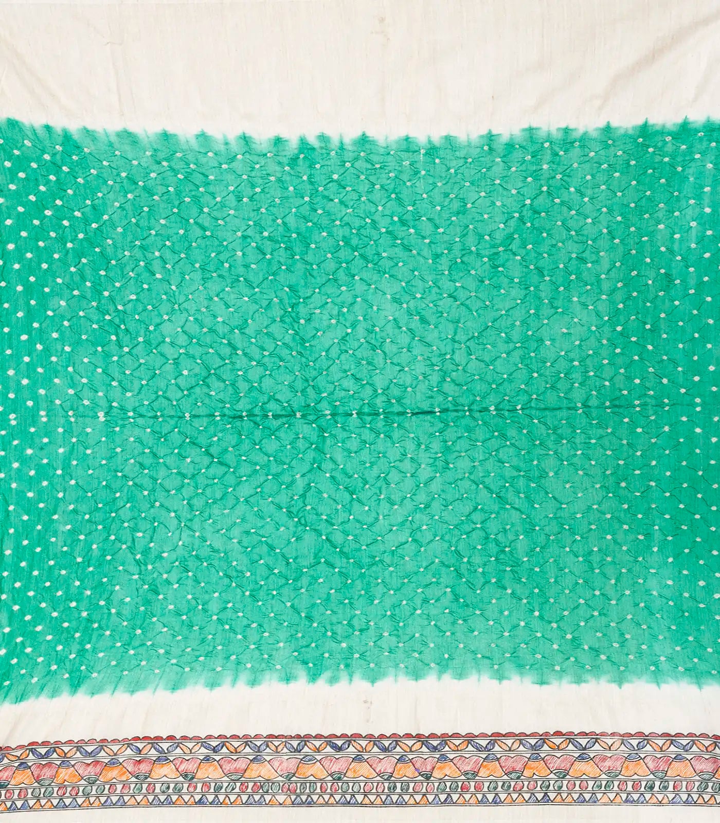 Aquamarine Handwoven Bandhani Silk Saree With Printed Pallu-Aquamarine