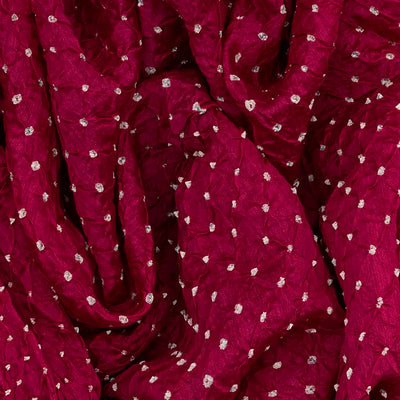 Crimson Handwoven Bandhani Silk Saree With Printed Pallu-Crimson