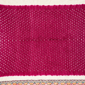 Crimson Handwoven Bandhani Silk Saree With Printed Pallu-Crimson