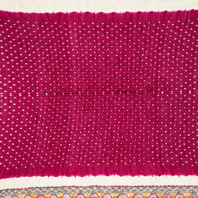 Crimson Handwoven Bandhani Silk Saree With Printed Pallu-Crimson