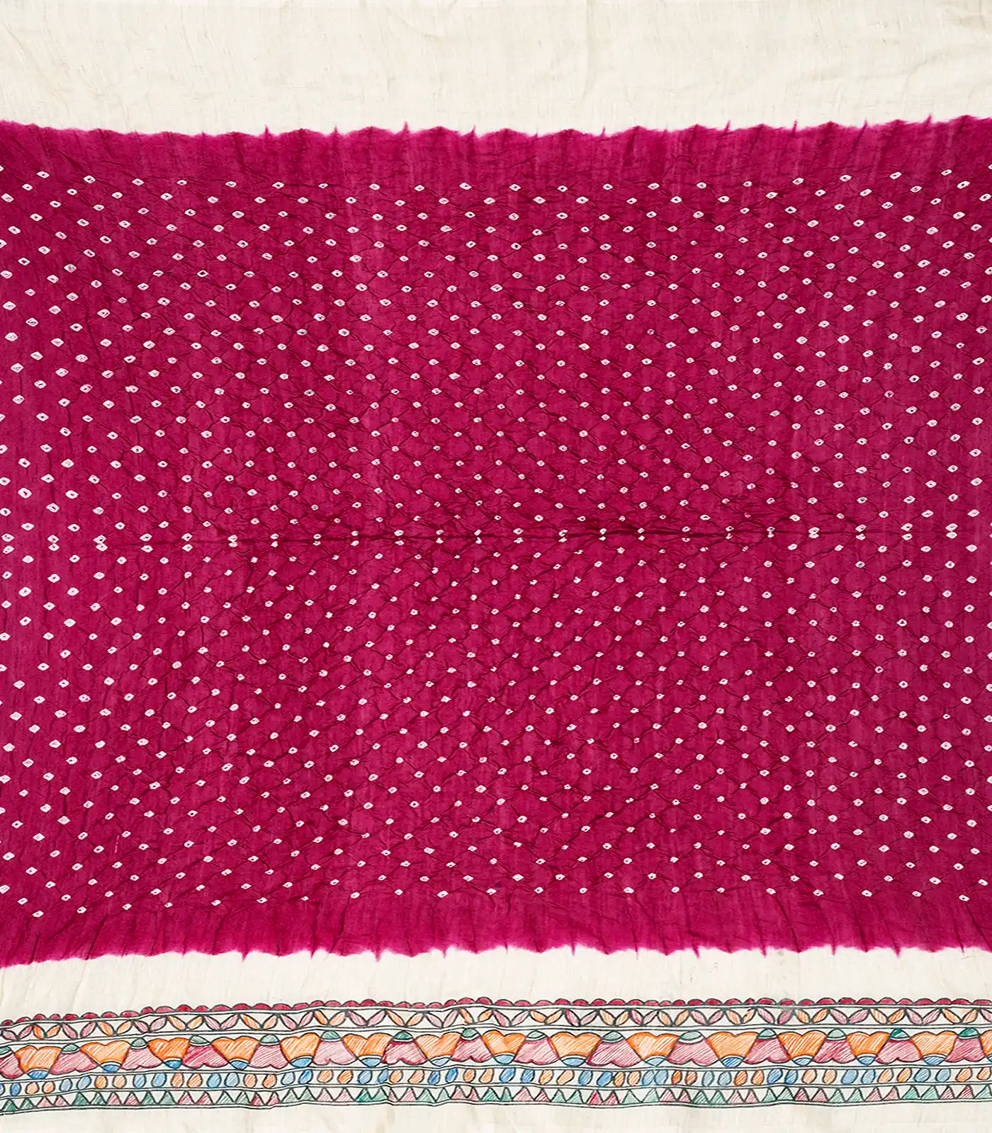 Crimson Handwoven Bandhani Silk Saree With Printed Pallu-Crimson