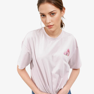 Rareism Women Purpulent Pastel Pink Cotton Elastane Fabric Crew Neck Knit Solid T-Shirt
