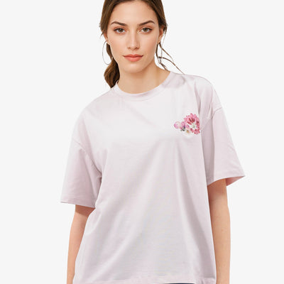 Rareism Women Purpulent Pastel Pink Cotton Elastane Fabric Crew Neck Knit Solid T-Shirt
