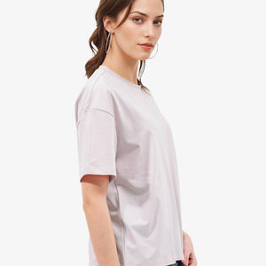 Rareism Women Purpulent Pastel Pink Cotton Elastane Fabric Crew Neck Knit Solid T-Shirt