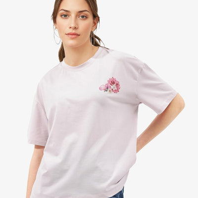 Rareism Women Purpulent Pastel Pink Cotton Elastane Fabric Crew Neck Knit Solid T-Shirt