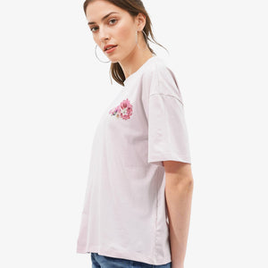 Rareism Women Purpulent Pastel Pink Cotton Elastane Fabric Crew Neck Knit Solid T-Shirt