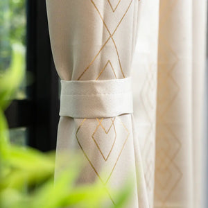 Gold Foil Printed 80-85% Blackout Curtains - Pack of 1 - Diamond - Beige