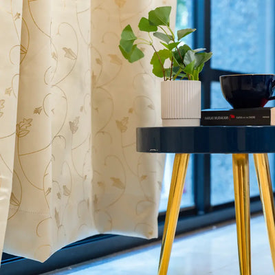 Gold Foil Printed 80-85% Blackout Curtains - Pack of 1 - Pack of 1 Curtain - Vine- Beige
