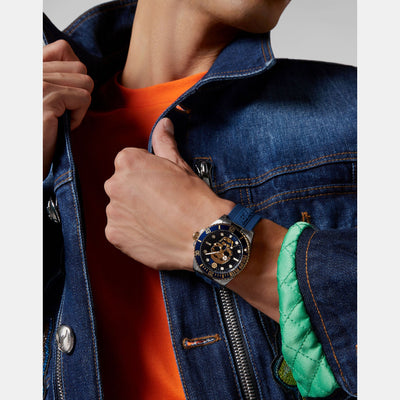 $kull Men Quartz Blue Dial Analog Silicone Watch PWOAA0222