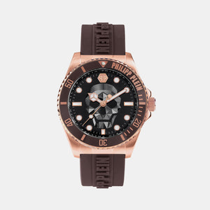 $kull Men Quartz Brown Dial Analog Silicone Watch PWOAA0322