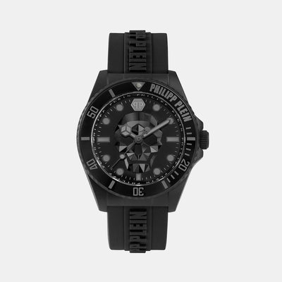 $kull Men Quartz Black Dial Analog Silicone Watch PWOAA0422