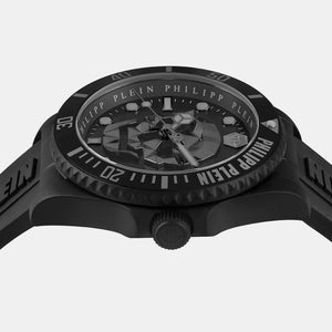 $kull Men Quartz Black Dial Analog Silicone Watch PWOAA0422