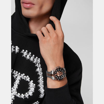 $kull Men Quartz Black Dial Analog Stainless Steel Watch PWOAA0822