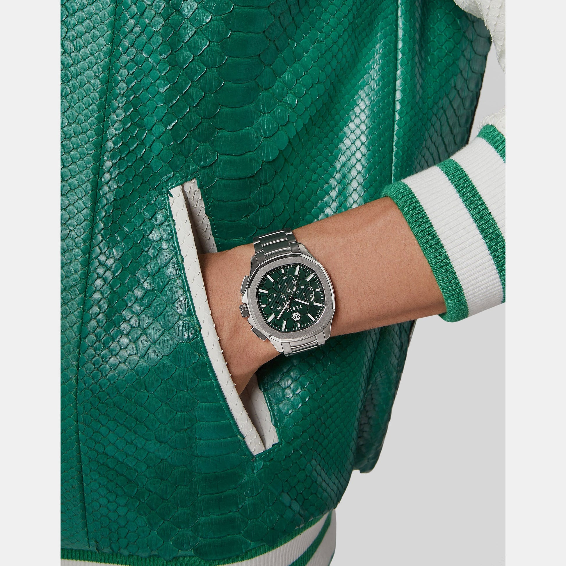 High-Iconic Men Quartz Green Dial Chronograph Stainless Steel Watch PWSAA0223